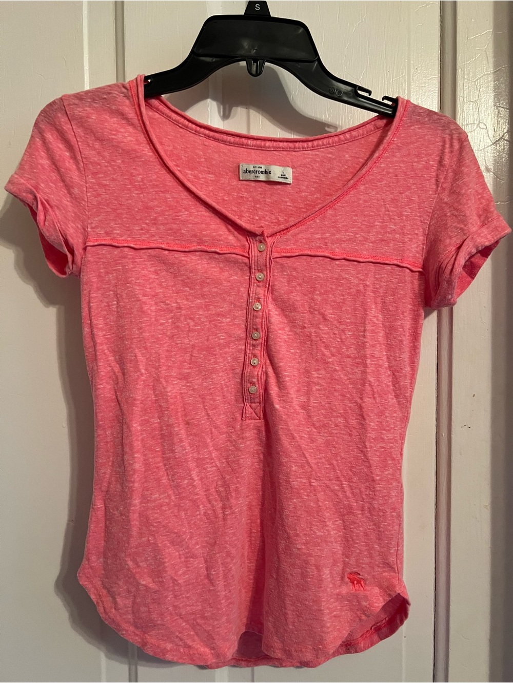 Abercrombie & Fitch Coral Pink Short-Sleeve Henley Top
